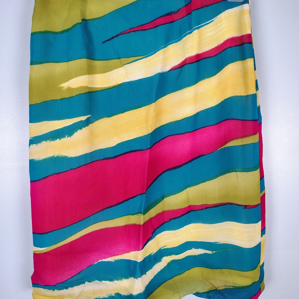 Le Suit Petite 6P Abstract Brushstroke Pencil Skirt Multicolor Teal Pink Summer - Picture 2 of 7